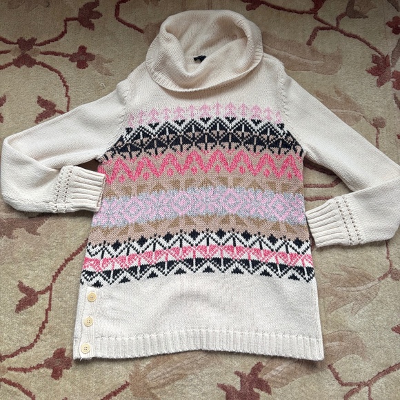 Talbots Womens Size M Fair Isle Cowl Neck Ivory Chunky Sweater - Picture 1 of 4